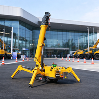Mini-grue araignée avec moteur électrique diesel, flèche télescopique, hauteur de levage de 10 m, capacité de 1 tonne, utilisation en espace étroit