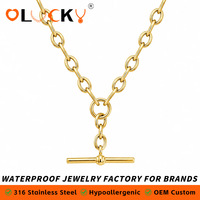 Collier Pendentif Chaîne à Maillons Ovales Épais Minimaliste Plaqué Or 18 carats en Acier Inoxydable Étanche LUCKYJIU