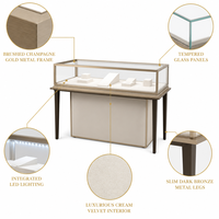 Vitrine autoportante en fer pour bijoux avec éclairage LED, en verre et bois écologiques, idéale pour les magasins de détail et centres commerciaux