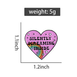 Al por mayor, Pin de solapa de metal esmaltado con diseño de meme emocional 'Silently Screaming Inside Heart' y arcoíris, para mochilas y ropa - Product Image 4