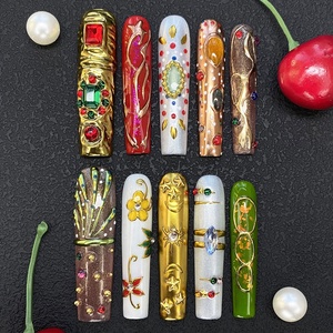 <span class=keywords><strong>Uñas</strong></span> de Gel Pintadas a Mano con Diseño 3D, de Lujo, Acrílicas, para Salón, 10 Piezas, Talladas, Venta al Por Mayor - Product Image 1