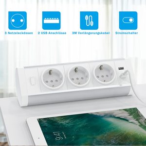 Prise <span class=keywords><strong>de</strong></span> courant multifonctionnelle réglable et amovible pour <span class=keywords><strong>bureau</strong></span>, à fixation par pince <span class=keywords><strong>de</strong></span> table, 3 prises EU, 2 USB, 10A, IP20 - Product Image 2