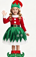 Costume d'elfe de Noël de haute qualité, rouge et vert, en polaire, pour femme, tenue de spectacle de Noël