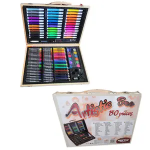 150 Pcs 150 Pcs Stuks Houten Case Box Olie Pastel Krijt Marker Aquarel Broodjes Kinderen Tekening Pen Art Briefpapier Set