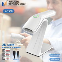 Xincode 1D 2D Escáner de código de barras con cable Inventario Lector de códigos de barras USB de mano Detección automática y manos libres para supermercado