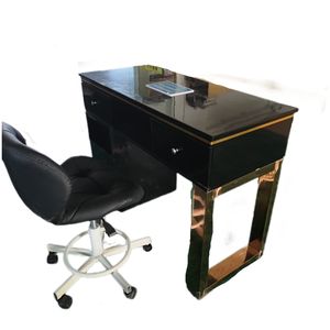 Estación de salón de belleza de lujo moderna, <span class=keywords><strong>MESA</strong></span> DE <span class=keywords><strong>MANICURA</strong></span> de uñas negra superior de mármol con salida, silla a juego - Product Image 3