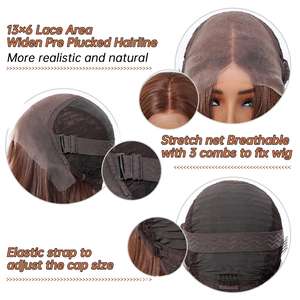 Nouveaux produits Perruques bob frontales en dentelle HD 13x6 avec mèches <span class=keywords><strong>blond</strong></span> platine, raie libre, bonnet en filet respirant et ligne de cheveux naturelle pour femmes - Product Image 5