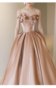 Vestido de Gala em Cetim Champagne para Mulheres, Sem Alças com Laço e Detalhes em Pérolas, Vestido Formal para Casamento, Baile e Damas de Honra - Product Image 4