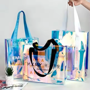 กระเป๋าโท้ท PVC โฮโลแกรมใสพร้อมโลโก้พิมพ์เลเซอร์สำหรับผ้าขนหนูชายหาดฤดูร้อน-ถุงของขวัญกลางแจ้ง - Product Image 2