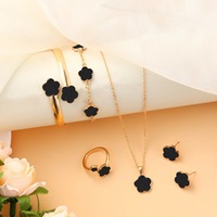 Collar, Pulsera y Pendientes de Cinco Hojas de Trébol Chapados en Oro - Joyería de Moda para Mujer para Compras Transfronterizas