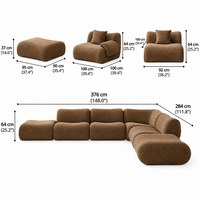 Canapé d'angle convertible minimaliste en tissu, revêtement en chenille, en forme de L, compressé, pour appartement, hôtel, villa