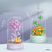 Boîte à musique en blocs de construction, fleur éternelle, briques rotatives, arbre de cerisier, décoration d'ambiance pour chambre, OEM
