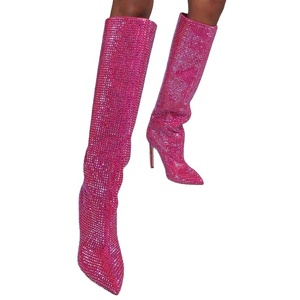 Bottes à talons hauts pour femmes avec strass, confortables, à bout pointu, talons hauts pour femmes, escarpins zippés pour femmes - Product Image 1