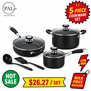 Juego de Utensilios de Cocina de 5 Piezas de Acero Inoxidable Negro Antiadherente, con Borde Plateado, Asas de Silicona y Tapas de Vidrio, <span class=keywords><strong>para</strong></span> Cocina Casera - Product Image 2