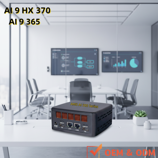 NUC Mini PC AMD AI 9 HX 370 2*DDR5 2*2.5G Lan RS 232 2*USB 2*HD/Type-C AMD AI 9 365 Barebone Industrial Edge AI Desktop Mini PC