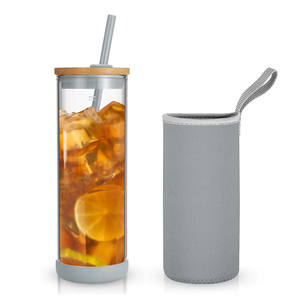 Vente en gros Tasse à thé en verre borosilicaté transparent Tasse de voyage isolée Gobelet en verre Smoothie avec pailles - Product Image 5