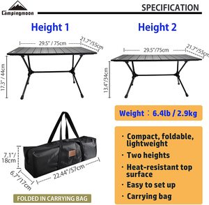 Height Adjustable Legs Ultralight Space Desk Aluminum Alloy Folding Outdoor Camp Picnic Beach <strong>Table</strong> With Carrying Bag - Product Image 4