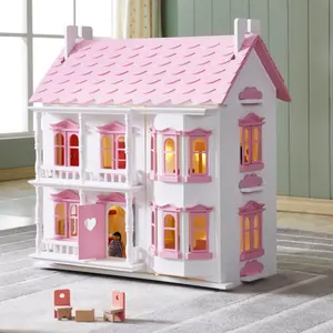 1:12 Mainan Balita DIY Rumah dengan Aksesori, Boneka Kayu Mainan Pendidikan Rumah