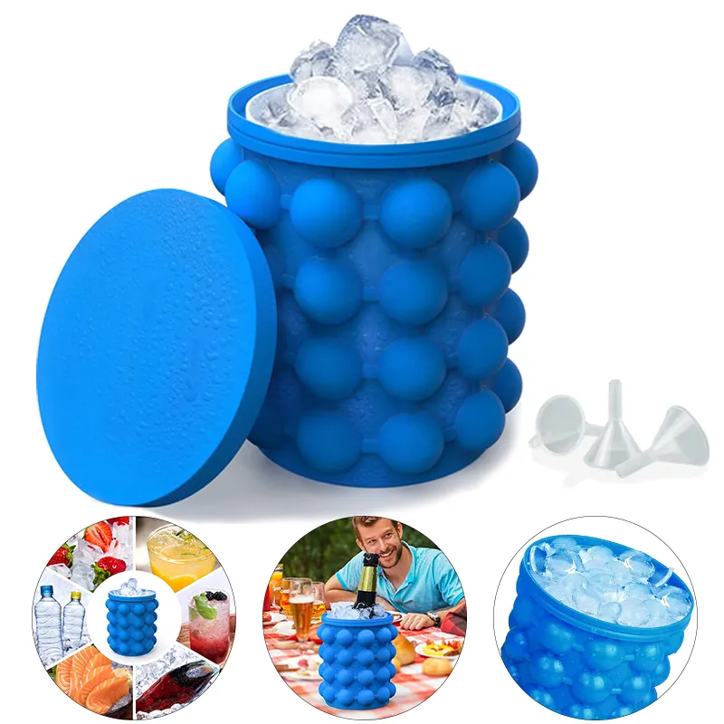 Portable silicone half round space saving Ice Chips ice bucket Cylinder ice cube maker mold with lid blue red