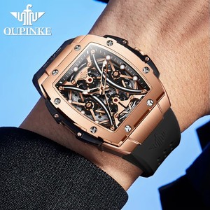 For 3215 Tonneau <b>Automatic</b> Mechanical Men's Wrist Watch High-end Luxury Hollow <b>Chronograph</b> 50m Waterproof Silicone Pointer - Product Image 5