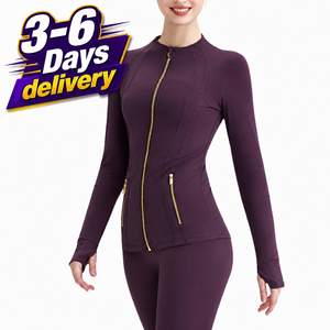 Chaqueta deportiva sin costuras para mujer con cremallera dorada, de secado rápido, manga larga, para yoga y running, de Spandex/Nylon, desde almacén de EE. UU. - Product Image 4
