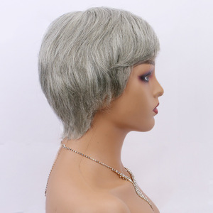 Pelucas Cortas de Cabello Humano Remy Brasileño 100% sin Pegamento, Hechas a Máquina, Estilo Pixie Bob, Color Gris, sin Encaje, <span class=keywords><strong>para</strong></span> Mujer, Estilo Ondulado - Product Image 5