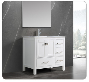 ตู้ห้องน้ำสไตล์ฝรั่งเศสโบราณสีขาวเคลือบอบสี ปี 2025 ขายดี พร้อมอ่างเซรามิกในตัว - Product Image 5