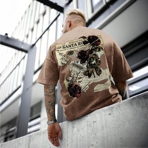 เสื้อยืดโอเวอร์ไซส์ลายกราฟิกวินเทจ FOXA สำหรับผู้ชาย ลายดอกกุหลาบ แขนสั้น ผ้าฝ้ายเจอร์ซีย์ 100% ไม่หดตัว สไตล์สตรีทแวร์ - Product Image 3