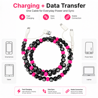 Câble de charge multi-prise USB Type C 4 en 1 avec perles, pour transfert de données, accessoire de mode Y2K