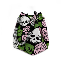 Tas Selempang Rajut Motif Tengkorak Mawar Gaya Halloween 2026, Kasual, Kapasitas Besar, Fashion Wanita, Ringan