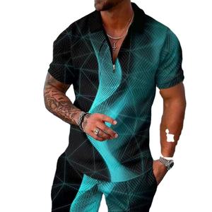 Conjunto Deportivo Personalizado OEM, Polo con Cierre, Top y Pantalones Cortos, Traje Deportivo de 2 Piezas para Hombre, Conjunto Deportivo Informal para Playa - Product Image 1