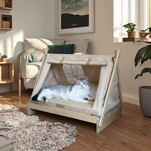 Hamac semi-fermé en bois massif écologique pour animaux de compagnie (chats et chiens) – Grand format, hiver comme été, avec éponge douce – OEM, emballage carton - Product Image 4