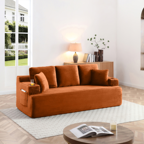 Orange + Corduroy + Foam + 3 Seat