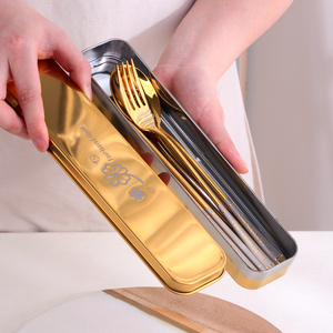 Bồ Đào Nha phong cách xách tay 3 pcs Flatware Set với trường hợp vàng đen muỗng đũa ngã ba - Product Image 3