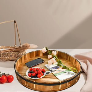 Wholesale Home Decor Ottoman Rotatable Large Capacity Round Acacia Wood Food Serving <b>Storage</b> Tray for Home Usage - Product Image 4