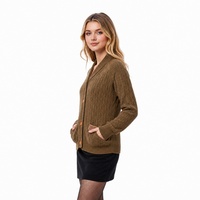 Cardigan pour femme en mélange de laine à col châle, tricot torsadé, boutonné sur le devant, manches longues, vente en gros, personnalisable