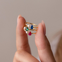 Bague personnalisable Toi et Moi avec pierre de naissance, plaqué or 18 carats PVD, sans ternissement, en acier inoxydable de haute qualité, bijoux