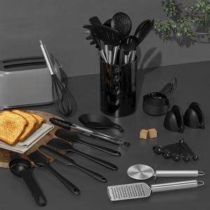 43pcs Wholesale Food Grade Black <b>Silicone</b> Kitchen Baking Utensil Set Stainless Steel Handle Cooking Baking Kit - Product Image 3