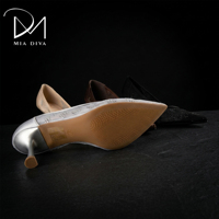 Escarpins en textile à bout pointu et strass MIA DIVA pour femme, avec talon de 7,5 cm et semelle extérieure en TPR, rehaussant la silhouette, pour les soirées