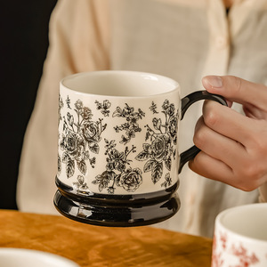 Elegante Taza de Cerámica con Diseño Floral, Asa Negra, para Café o Té, para Bodas o Uso Doméstico, Juego de Una Sola Taza - Product Image 5