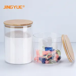 JINGYUE Custom Home Decor 700ml 1l 1,5 l 2,3 l Glas behälter aus klarem Glas mit Bambus deckel für die Küche Waschküche