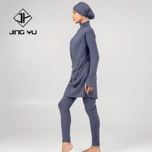 Maillot de bain hijab à volants de style nouveau, ensemble trois pièces, logo personnalisé, couleur unie, maillot de bain musulman de plage - Product Image 2