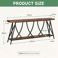 Table console étroite de 200 cm avec plateau en bois et structure métallique, table de canapé extra longue, meuble industriel étroit pour couloir