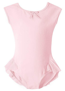 Body da <span class=keywords><strong>ballerina</strong></span> per bambine in cotone a maniche corte con fiocco e gonna tutù in chiffon a rete per danza e ginnastica - Product Image 4