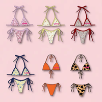 Nouvelle Tendance : Maillots de Bain Personnalisés avec Logo, Bikini Halter Thongs Multicolore à Nœud, en Spandex/Polyester de Haute Qualité, Séchage Rapide, Anti-UV, pour la Plage