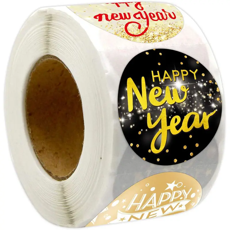 2024 New Year's Eve Party Circle Sticker Labels Black and Gold New Year Label Happy New Year Stickers for Decoration