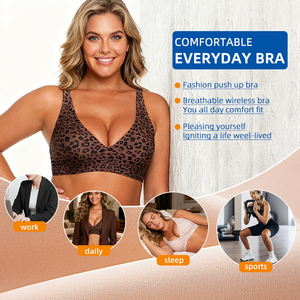 Nuova Collezione Lingerie Sexy con Stampa Leopardata, Taglie Grandi, Scollo Profondo a V, <span class=keywords><strong>Reggiseno</strong></span> Push-up Senza Ferretto con Motivo Animale per Taglie Forti - Product Image 5