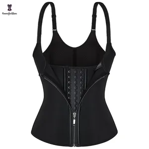 9 Steel Bones Women Underbust Corset Latex Strap Waistcoat Adjustable Waist Trainer Vest With Zip And Clip