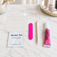 Kit de manucure portable de haute qualité pour voyage, avec lime à ongles, bâtonnets en bois, lingettes de préparation à l'alcool et colle gelée jetable