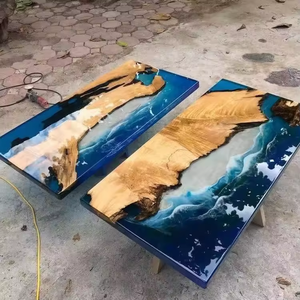 <span class=keywords><strong>Table</strong></span> à Manger de Luxe au Design Moderne avec Fonction Réglable, Plateau en Marbre Époxy Bord Brut Bleu Transparent Style Rivière Océan pour Ameublement Intérieur - Product Image 6